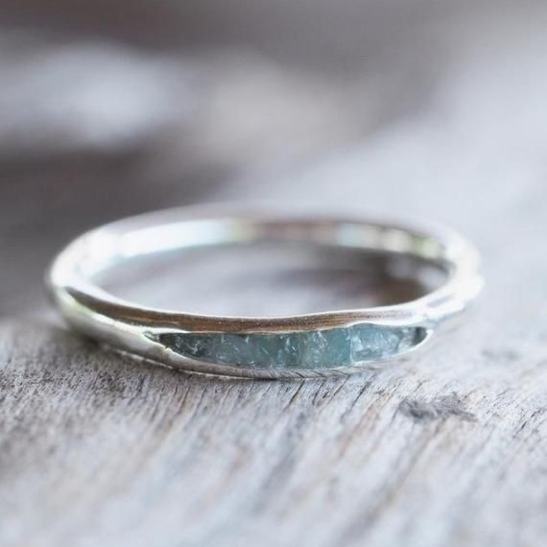 Silver Forged Blue Stone Ring Set