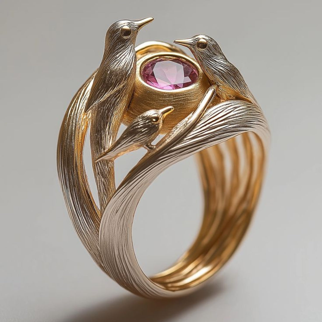 Pink Crystal Hummingbird Ring
