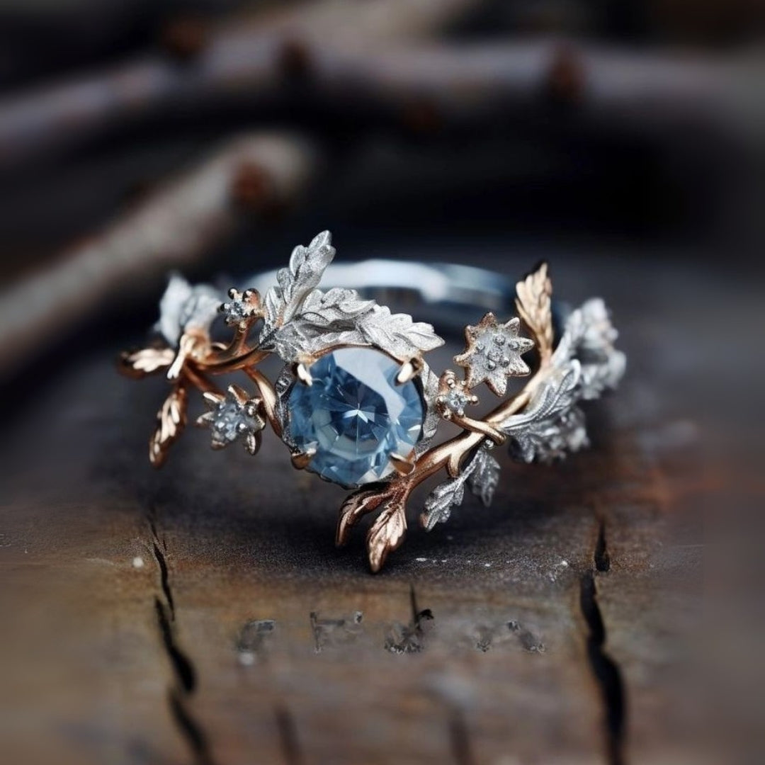 Blue Crystal Exotic Branch Silver Ring