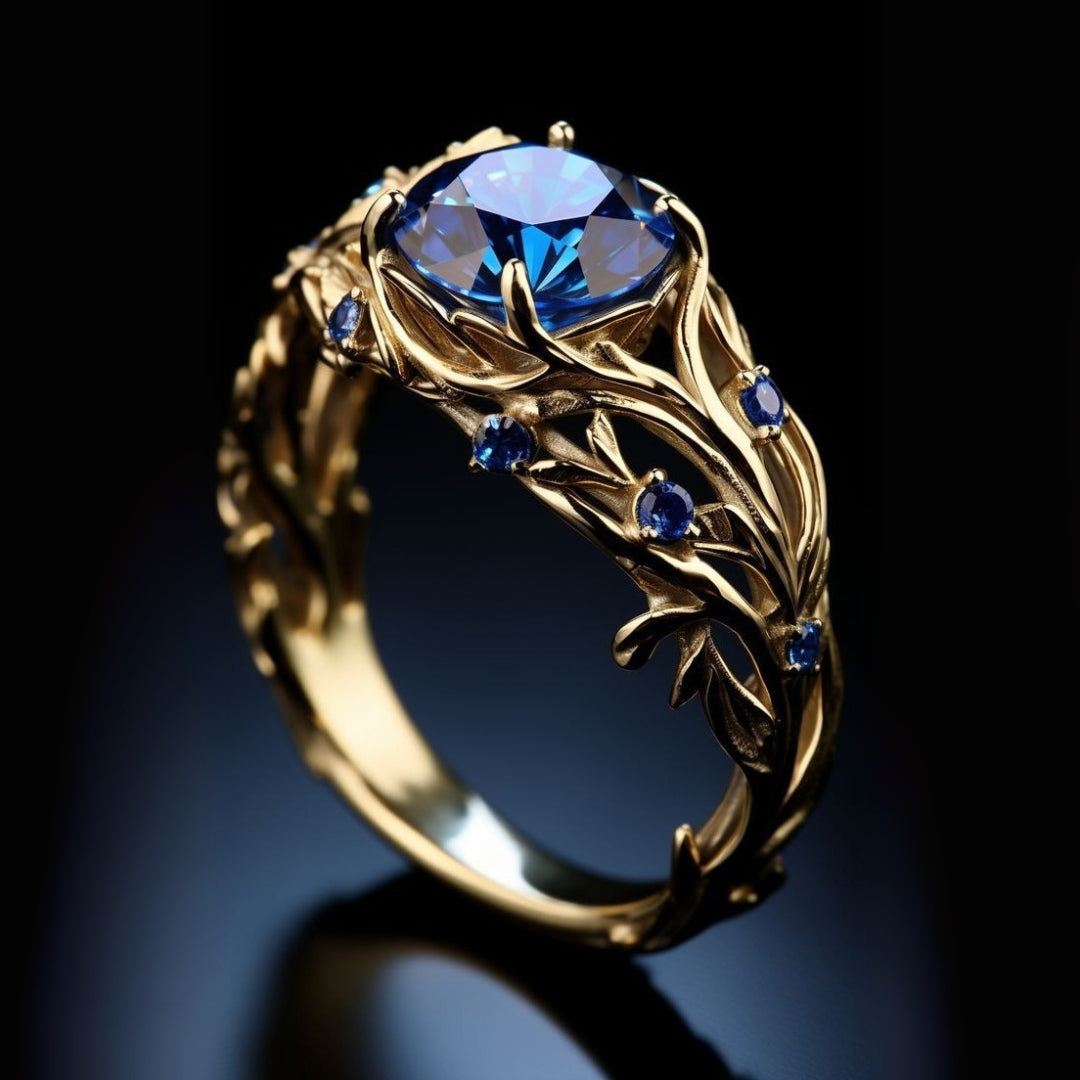 Blue Zirconia Gold Exotic Ring