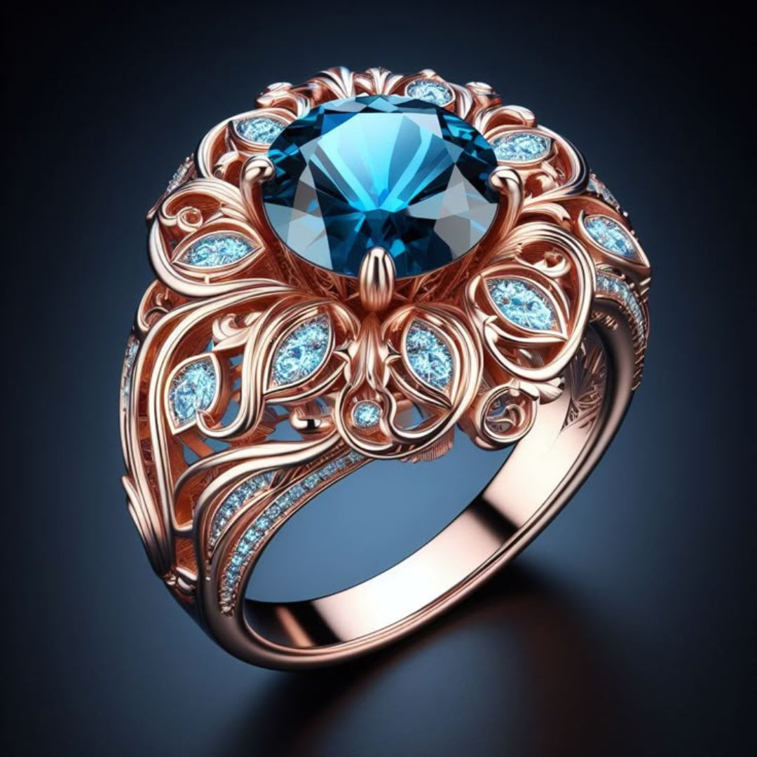 Blue Crystal Blossom Exotic Ring