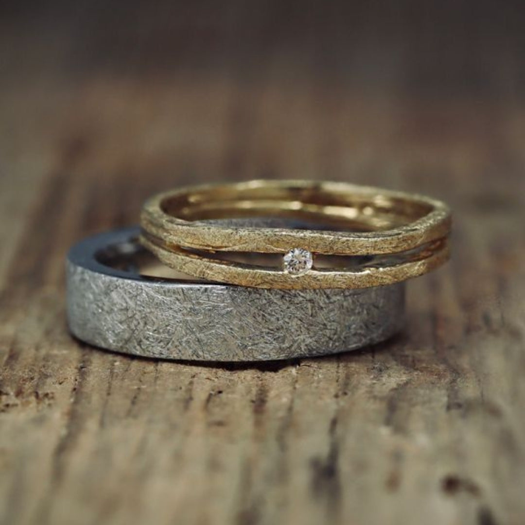 Silver & Gold Forged Ring Set