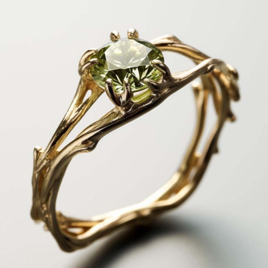 Vintage Gold Branch Olive Ring