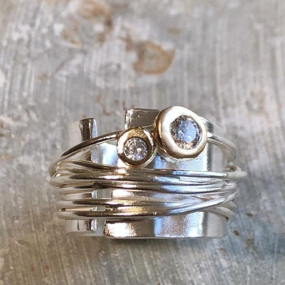 Silvered Threads Zirconia Ring