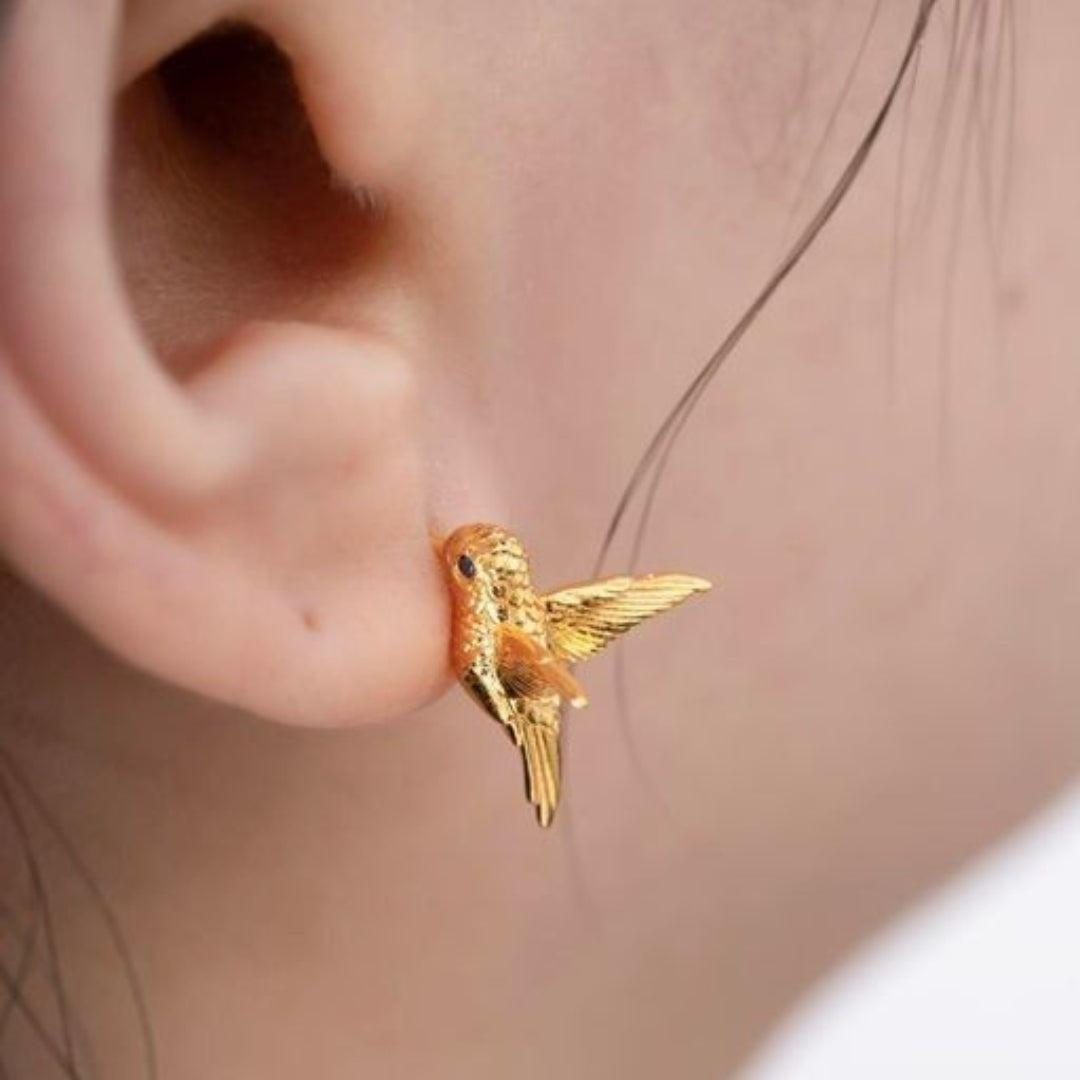 Golden Hummingbird Stud Earrings