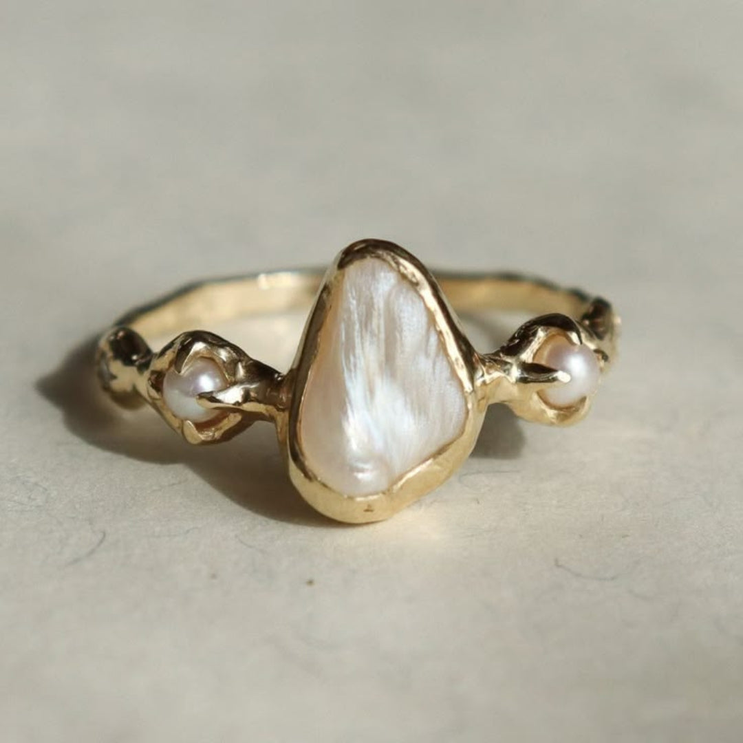 White Inlaid Stone Forged Ring