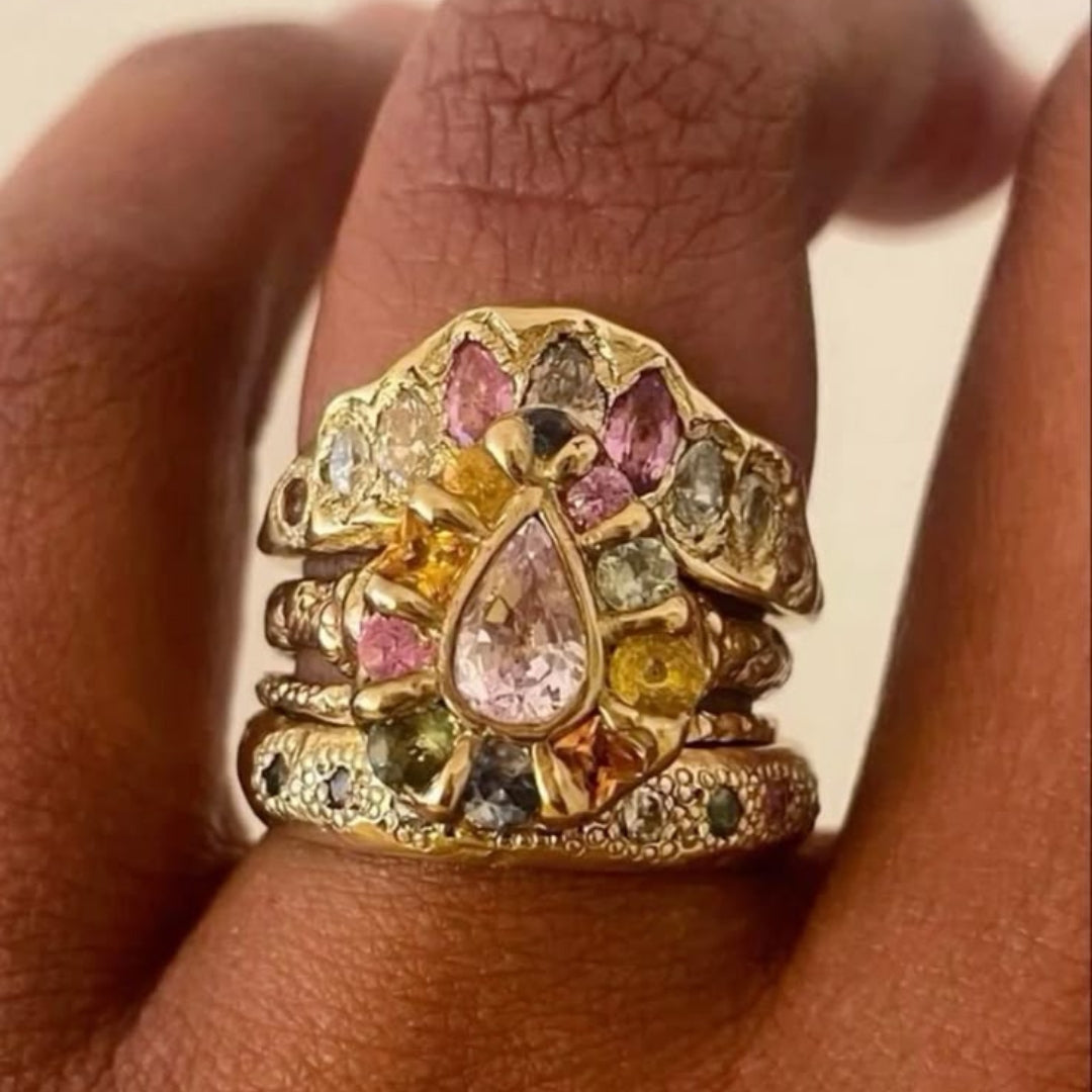 Colorful Golden Forged Ring