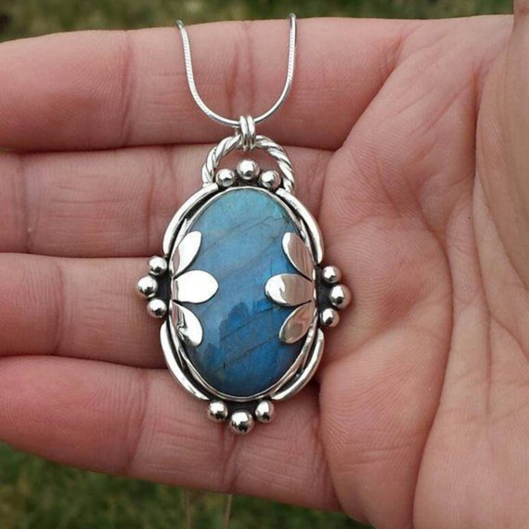 Blue Stone Flower Pendant Necklace