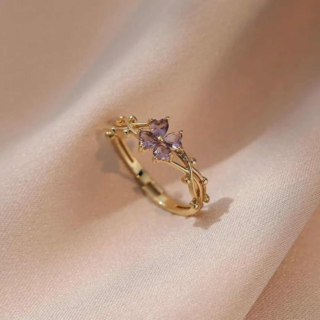 Violet Crystal Flower Ring
