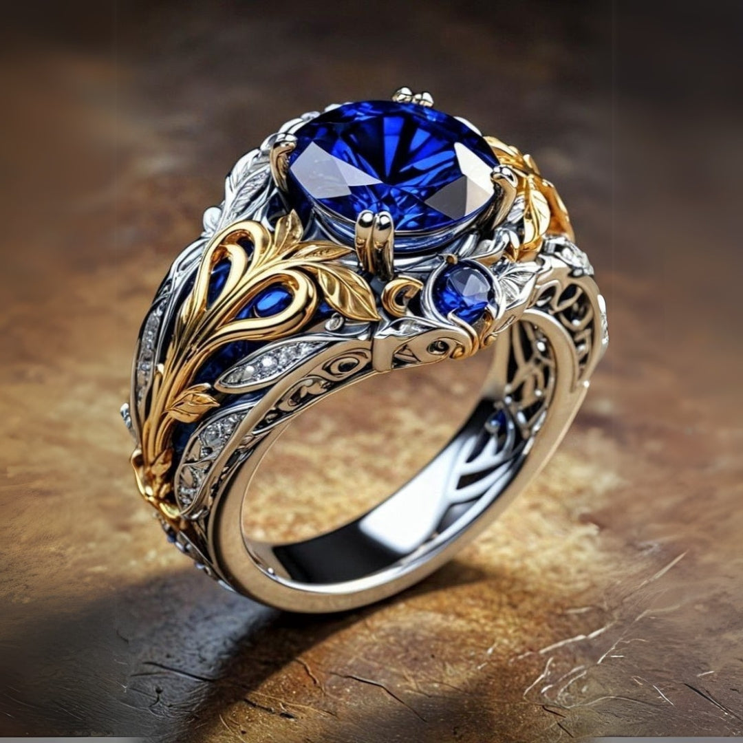 Blue Gold & Silver Crystal Ring