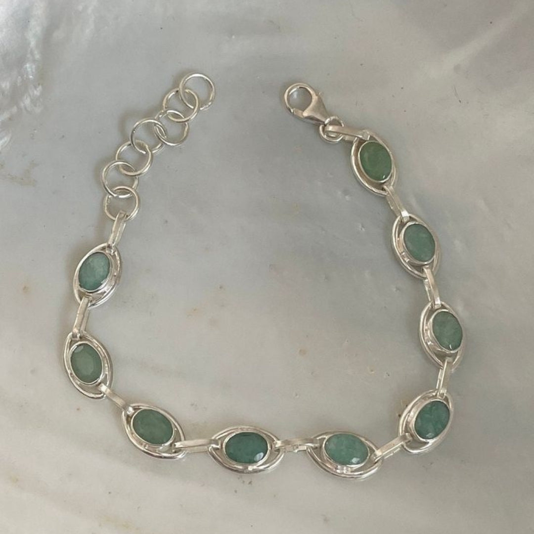 Green Stones Silvered Bracelet