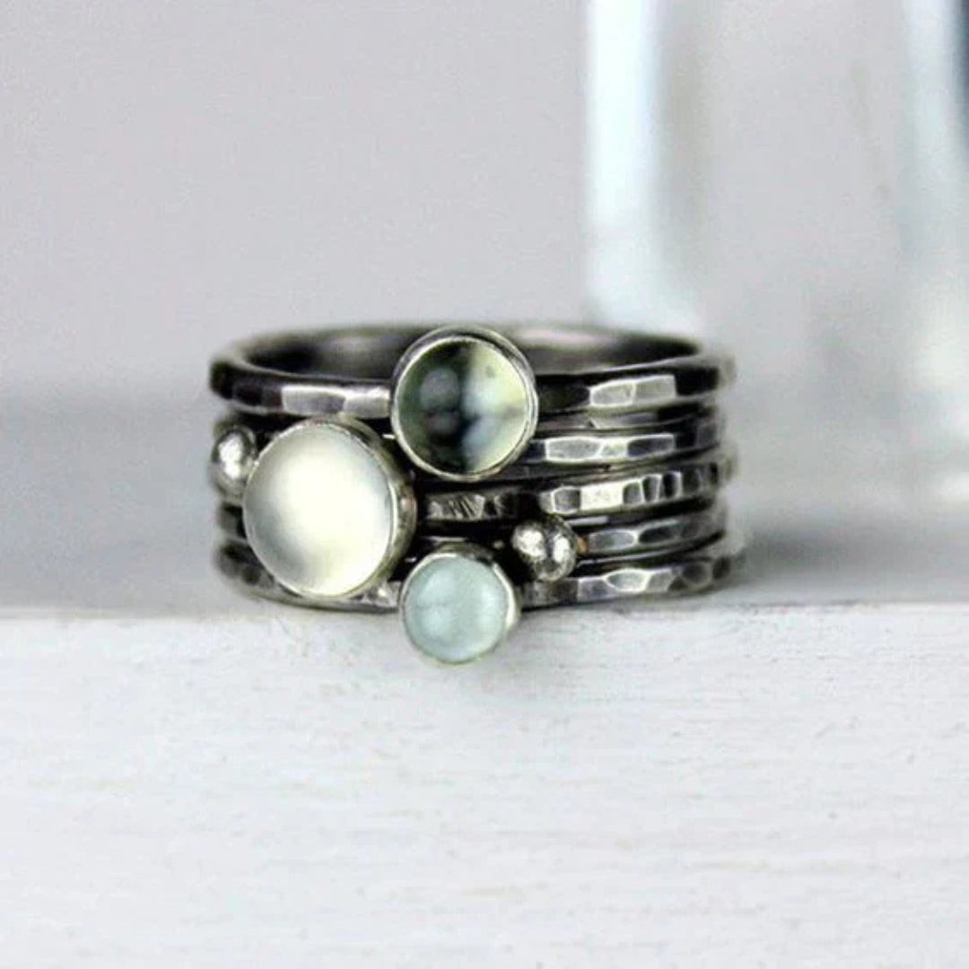 Layered Green Moonstone Silvered Ring