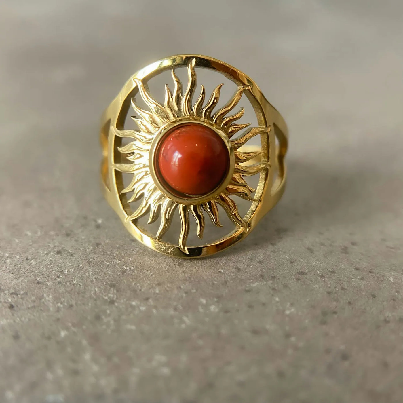 Sun Ring Gold Red Agate Ring