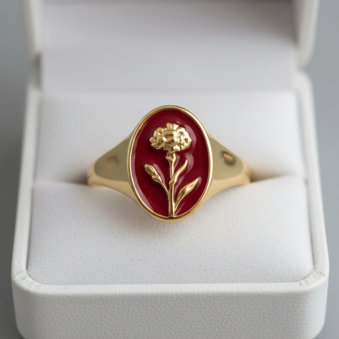 Enamel Flower Signet Ring