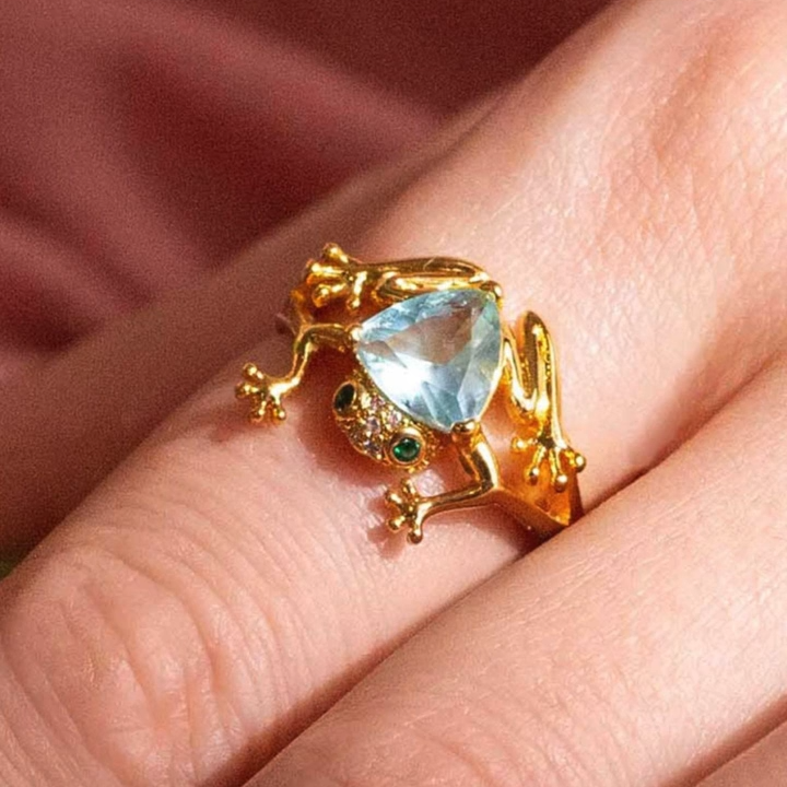 Crystal Frog Gold Ring