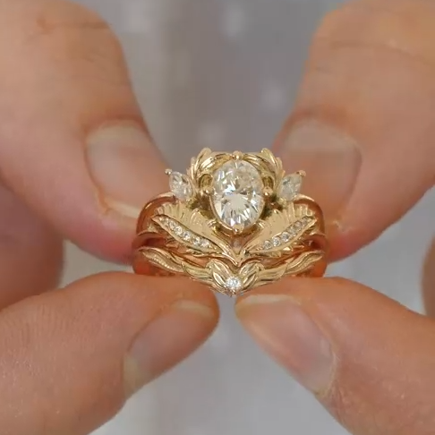 Moissanite Bridal Ring Set in Yellow Gold