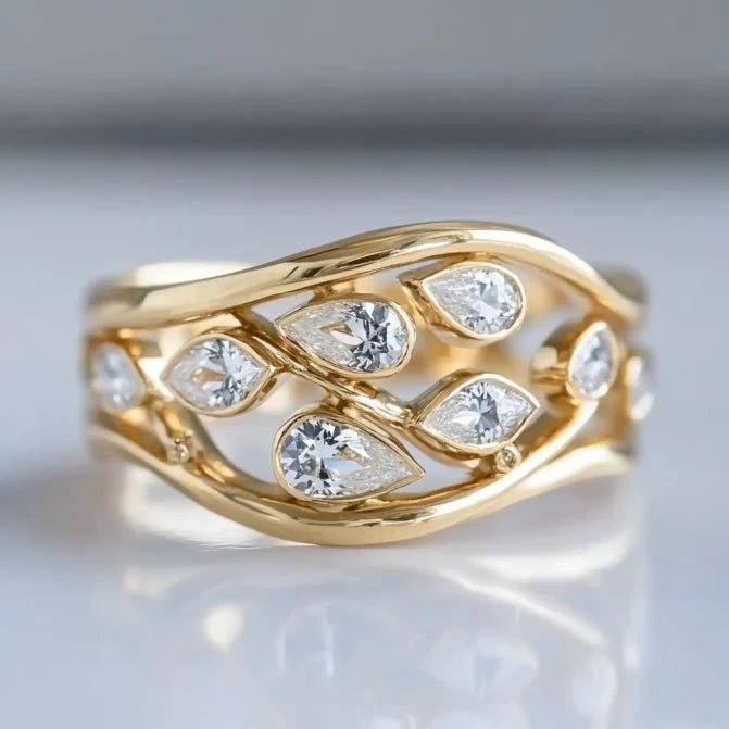 Zirconia Drop Golden Ring