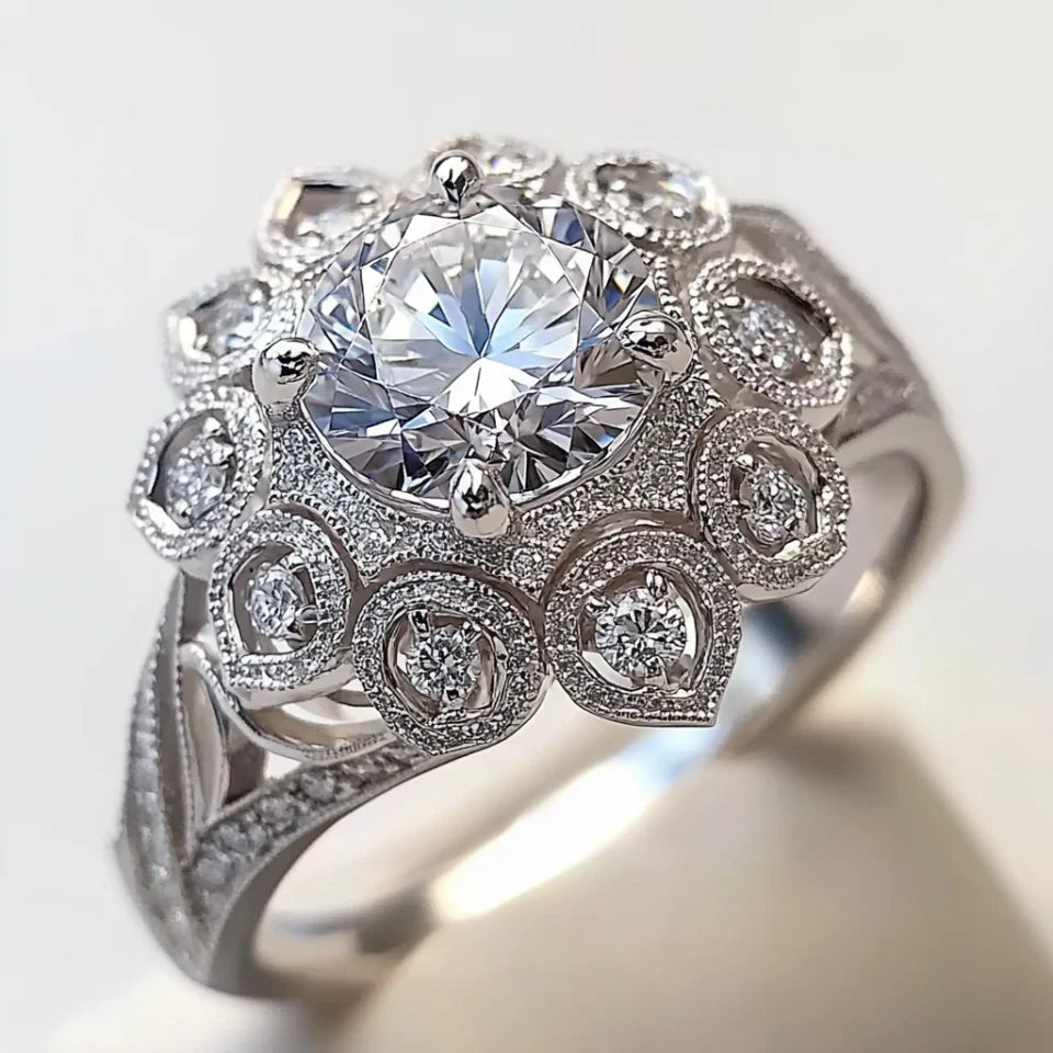 Vintage Silver Bright Flower Ring