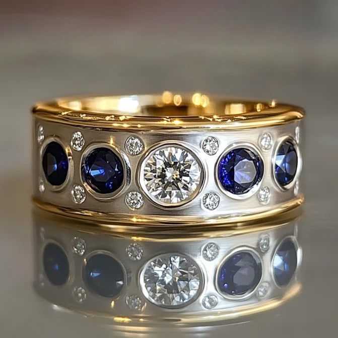 Vintage Blue & White Crystal Gold & Silver Ring