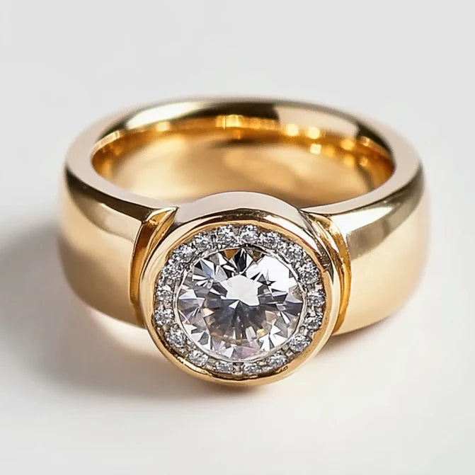 Vintage Gold Rounded Inlaid Zirconia Ring