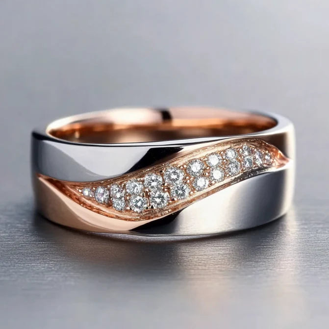 Vintage Rose Wavy Zirconia Silver Ring