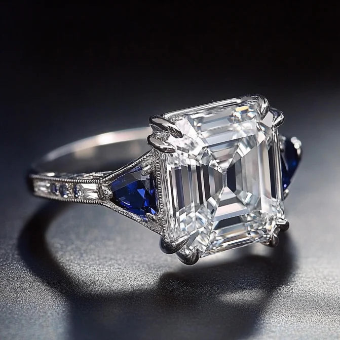 Vintage White & Blue Crystal Silver Ring