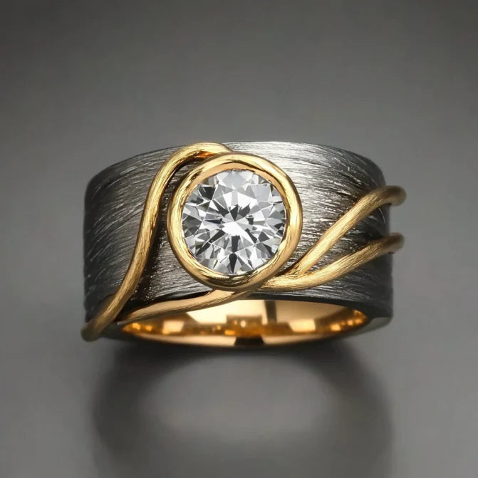 Vintage Dark Silver & Gold Zirconia Ring