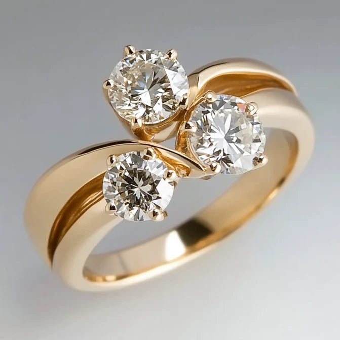 Vintage Triple Zirconia Crown Gold Ring