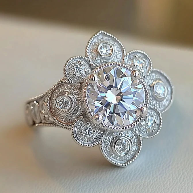 Vintage Silver Bright Flower Ring
