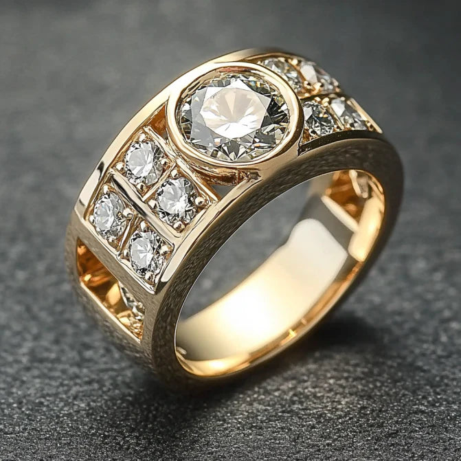 Vintage Inlaid Square & Rounded Glass Gold Ring