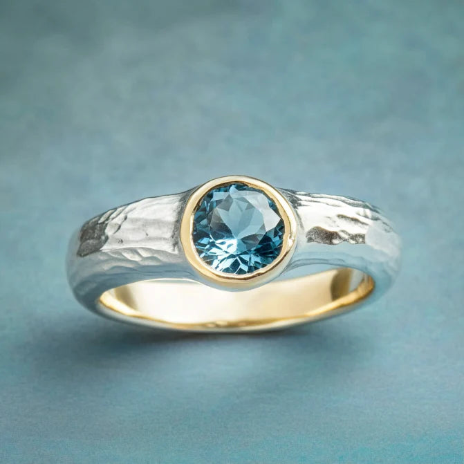 Vintage Blue Inlaid Crystal Gold & Silver Ring